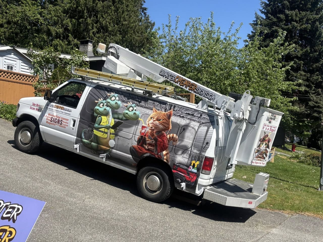 Funny cartoon van wrap with cat and characters custom vehicle wrap Vancouver